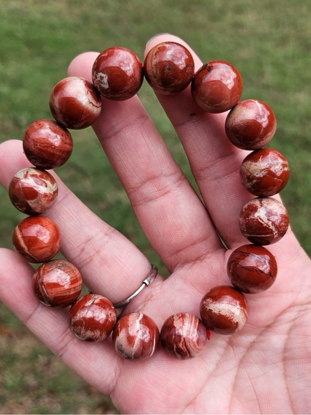 genuine red jasper 13mm bead bracelet